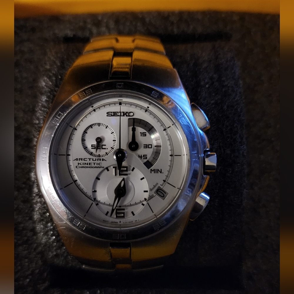 VINTAGE SEIKO Automatic Arctura Kinetic Chronograph 7L22-0AA0 White Dial SNL001